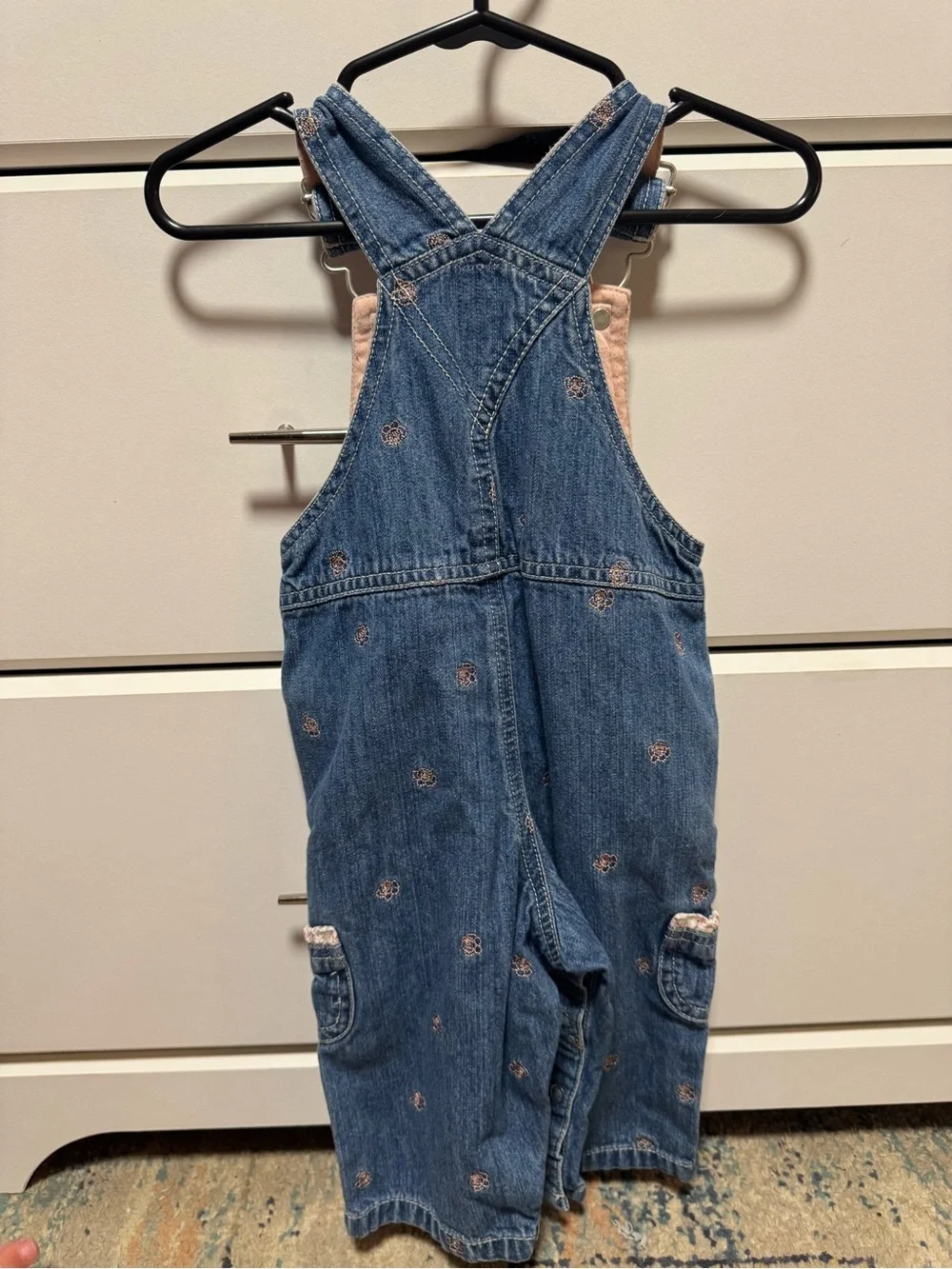 Denim Pink flower ruffle Overalls